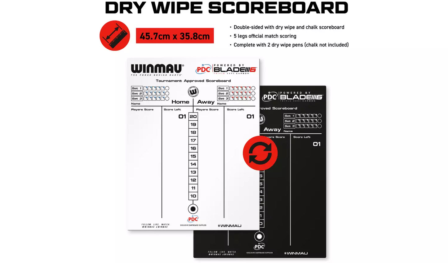 Winmau Double-Sided Dry Wipe & Chalk Scoreboard