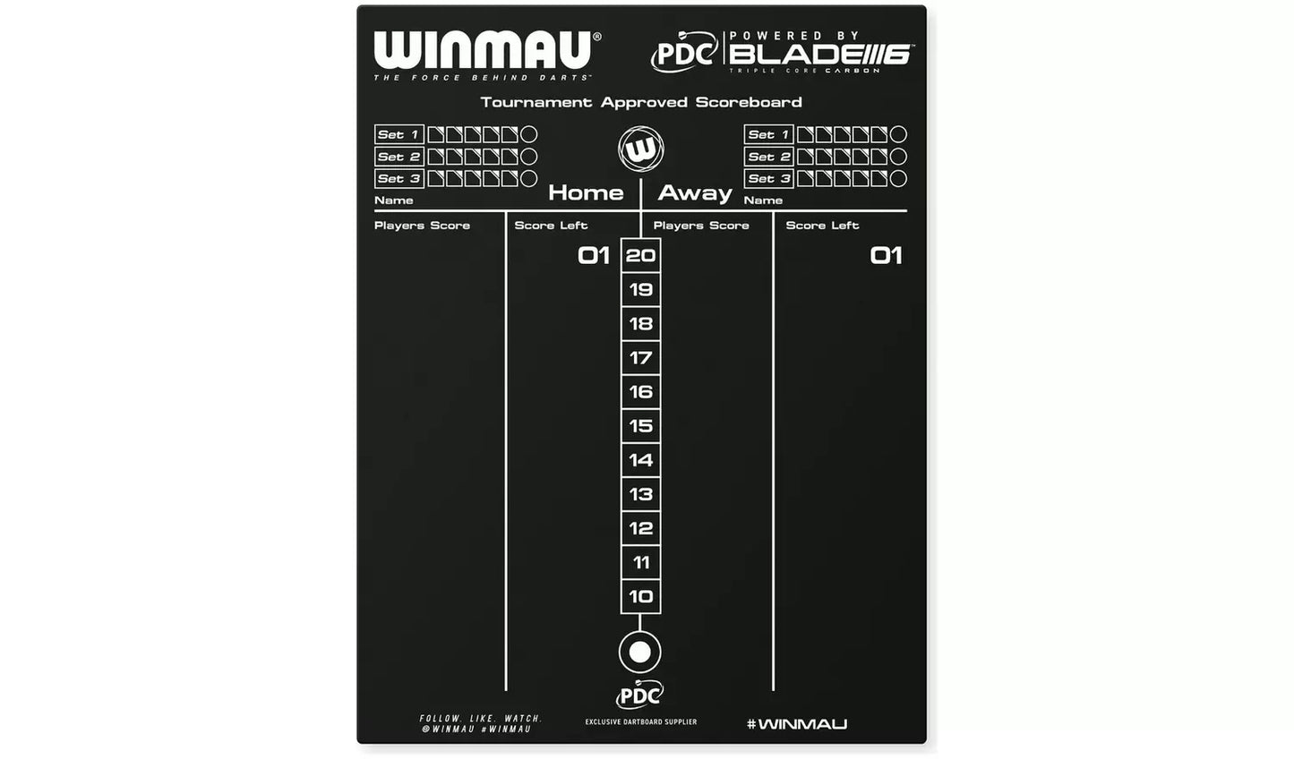 Winmau Double-Sided Dry Wipe & Chalk Scoreboard