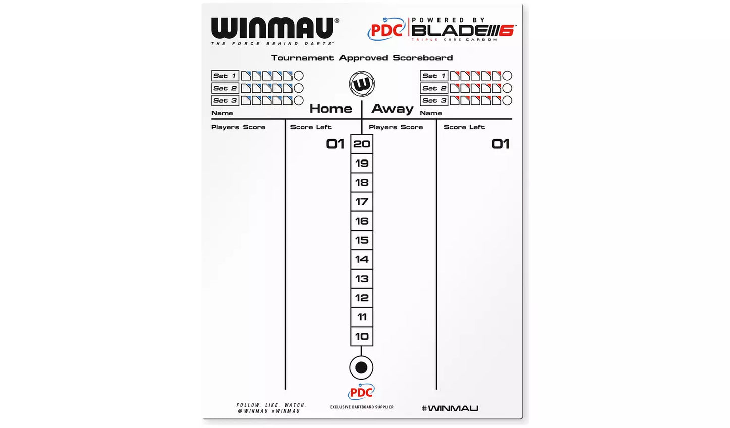 Winmau Double-Sided Dry Wipe & Chalk Scoreboard